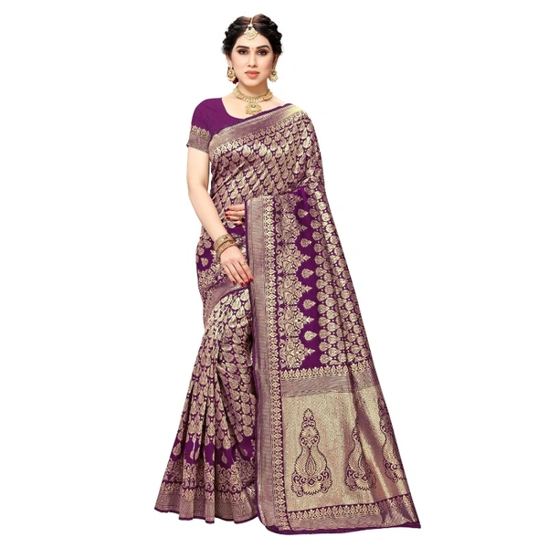 Women's Jacquard Silk Kanjivaram Jacquard Silk Saree With Blouse (Jamli, 5-6 Mtrs) - Jamli, 0.45