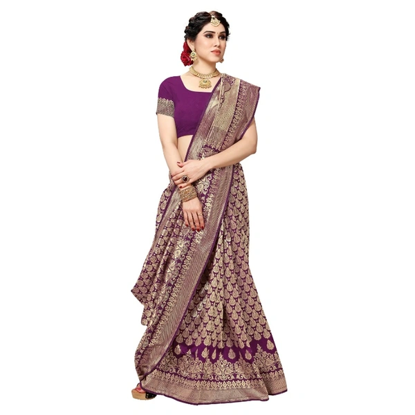 Women's Jacquard Silk Kanjivaram Jacquard Silk Saree With Blouse (Jamli, 5-6 Mtrs) - Jamli, 0.45