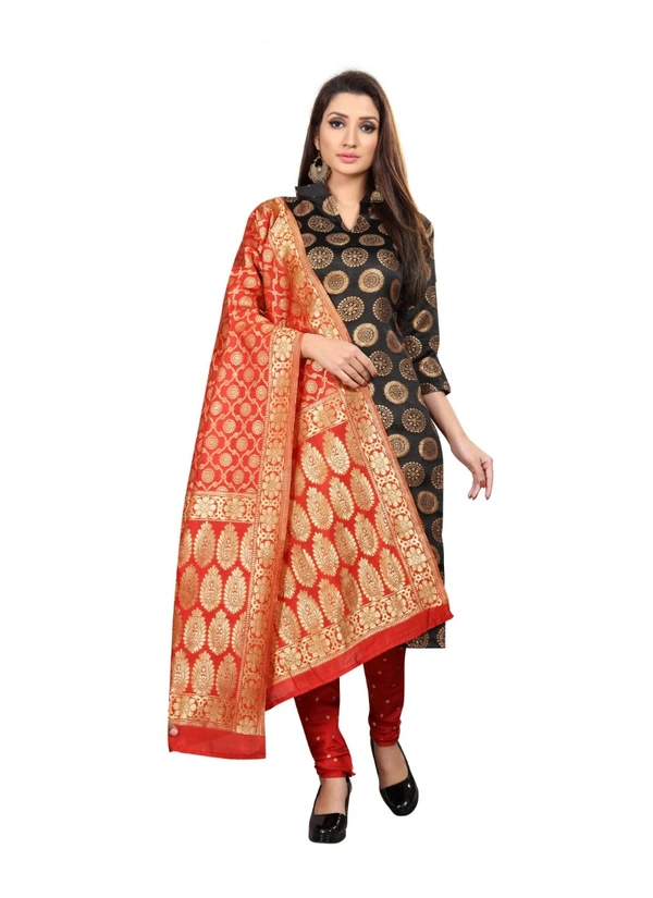 Women's Jacquard Silk Unstitched Salwar-Suit Material With Dupatta (Black,2-2.5Mtrs) - Black, 0.45, 2-2.5Mtrs