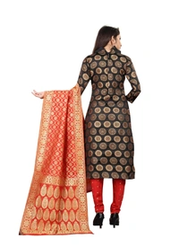 Women's Jacquard Silk Unstitched Salwar-Suit Material With Dupatta (Black,2-2.5Mtrs) - Black, 0.45, 2-2.5Mtrs