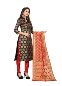 Women's Jacquard Silk Unstitched Salwar-Suit Material With Dupatta (Black,2-2.5Mtrs) - Black, 0.45, 2-2.5Mtrs