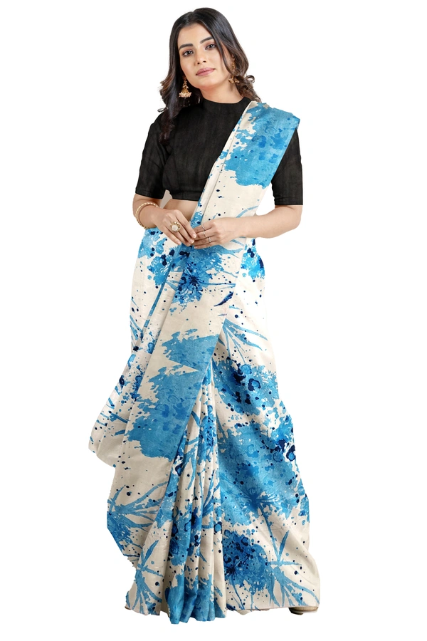 Women's Joya Silk Saree with Blouse (Sky, 5-6 Mtrs) - Sky, 0.45