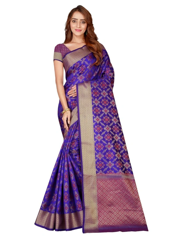Women's Kanjivaram Silk Saree with Blouse (Blue, 5-6 Mtrs) - Blue, 0.44, 5-6 Mtrs