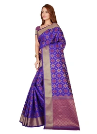 Women's Kanjivaram Silk Saree with Blouse (Blue, 5-6 Mtrs) - Blue, 0.44, 5-6 Mtrs