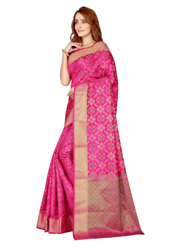 Women's Kanjivaram Silk Saree with Blouse (Pink, 5-6 Mtrs) - Pink, 0.44, 5-6 Mtrs