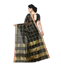 Women's Kota Doria Cotton Saree With Blouse (Black,6-3 Mtrs) - Black, 0.4, 6-3Mtrs