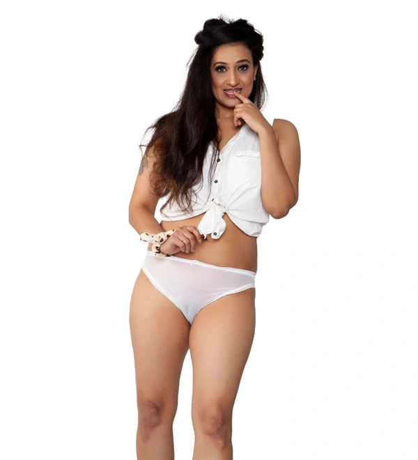 Women's Nylon Women Sheer Transparent Panty (White) - White, 0.15, Bikini Panty, S