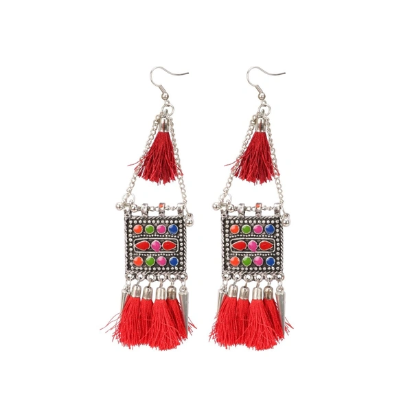 Generic Women's Oxidize Gold plated Hook Dangler Hanging Tassels Earring (Color: Multi Color) - Multi Color, Oxidize Silver plated