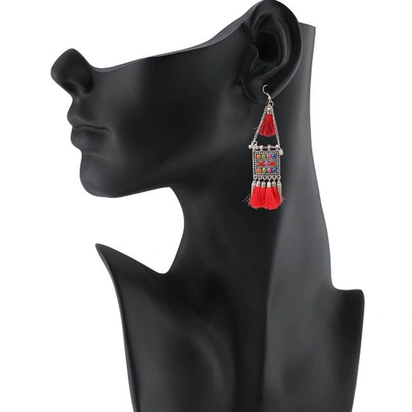Generic Women's Oxidize Gold plated Hook Dangler Hanging Tassels Earring (Color: Multi Color) - Multi Color, Oxidize Silver plated