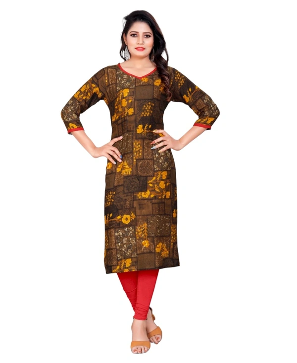 Women's Rayon Foil Printed Straight Kurti (MehandhiGreen) - Mehandhi Green, 0.45, XL