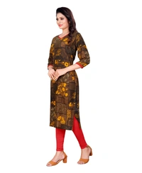 Women's Rayon Foil Printed Straight Kurti (MehandhiGreen) - Mehandhi Green, 0.45, XL