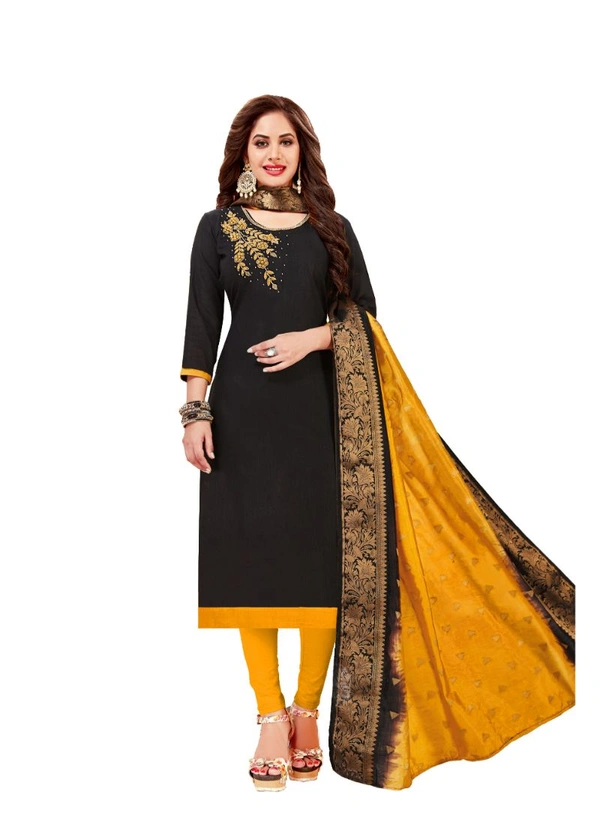 Women's Slub Cotton Unstitched Salwar-Suit Material With Dupatta (Black, 2-2.5mtrs) - Black, 0.41, 2-2.5mtrs