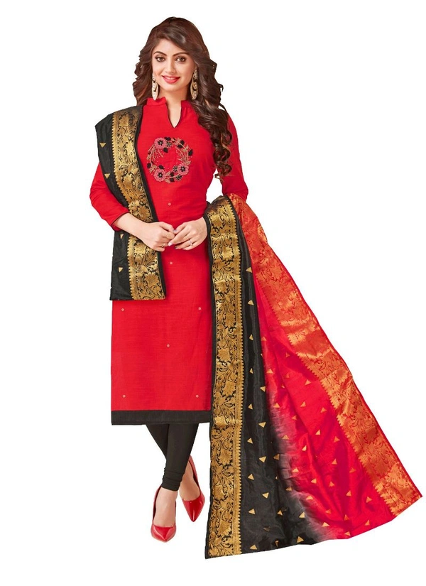 Women's South Slub Cotton Unstitched Salwar-Suit Material With Dupatta (Red, 2 Mtr) - Red, 0.44, 2 Mtr