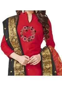 Women's South Slub Cotton Unstitched Salwar-Suit Material With Dupatta (Red, 2 Mtr) - Red, 0.44, 2 Mtr
