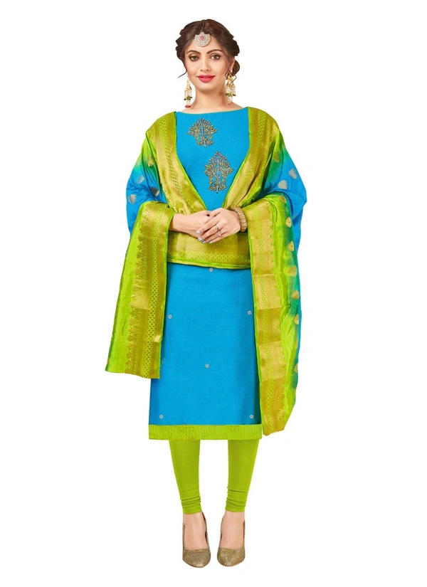 Women's South Slub Cotton Unstitched Salwar-Suit Material With Dupatta (Sky Blue, 2-2.5mtrs) - Skin, 0.41, 2-2.5mtrs