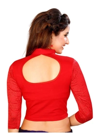 Women's Stretchable Readymade Blouse Cotton Lycra (Size-Free Size ,Neck Type-Collar) - Red, 0.35, Free Size