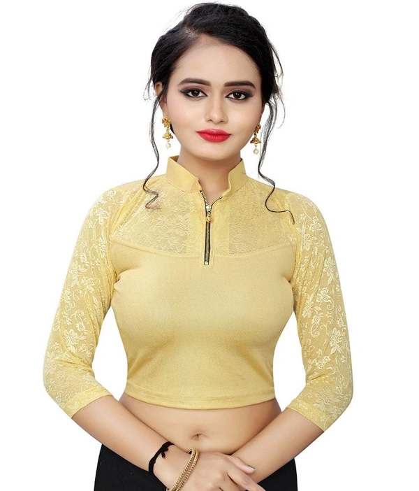 shopnav's Women's Stretchable Readymade Blouse Cotton Lycra (Size-Free Size ,Neck Type-Collar) - Golden, 0.35, Free Size