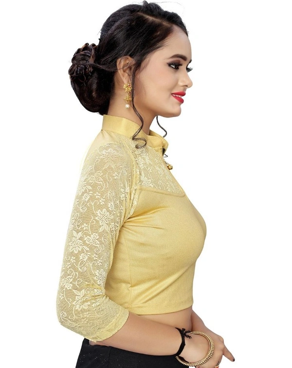 shopnav's Women's Stretchable Readymade Blouse Cotton Lycra (Size-Free Size ,Neck Type-Collar) - Golden, 0.35, Free Size