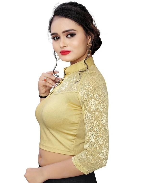 shopnav's Women's Stretchable Readymade Blouse Cotton Lycra (Size-Free Size ,Neck Type-Collar) - Golden, 0.35, Free Size