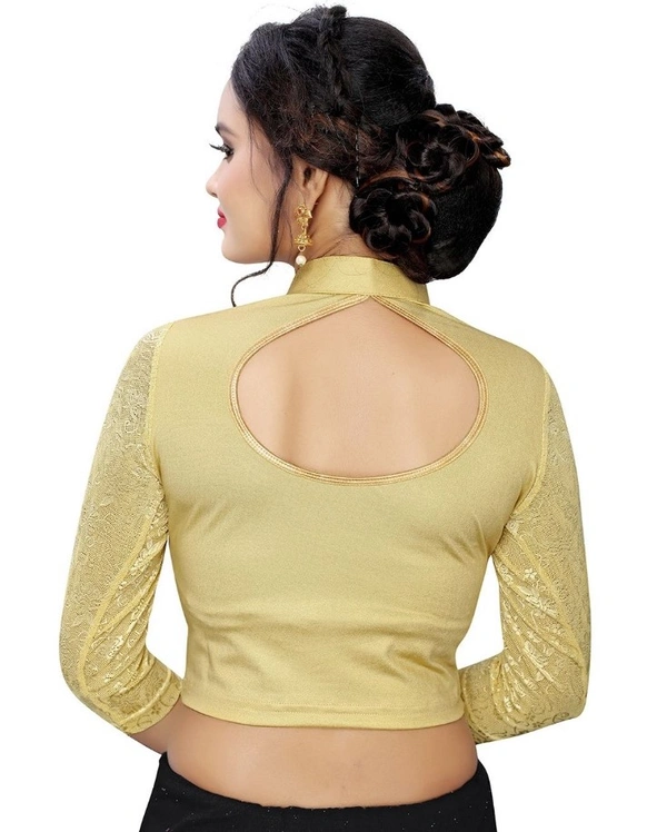 shopnav's Women's Stretchable Readymade Blouse Cotton Lycra (Size-Free Size ,Neck Type-Collar) - Golden, 0.35, Free Size