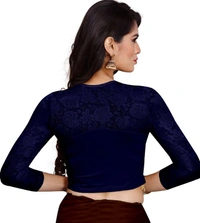 Women's Stretchable Readymade Blouse Cotton Lycra (Size-Free Size ,Neck Type-Round) - Navy Blue, 0.35, Free Size