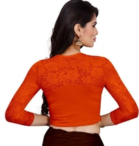 Women's Stretchable Readymade Blouse Cotton Lycra (Size-Free Size ,Neck Type-Round) - Orange, 0.35, Free Size