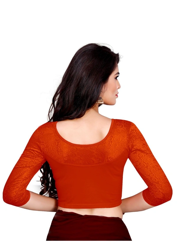 Women's Stretchable Readymade Blouse Cotton Lycra (Size-Free Size ,Neck Type-Round) - Orange, 0.35, Free Size