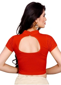 Women's Stretchable Readymade Blouse Cotton Lycra (Size-Free Size ,Neck Type-Collar) - Orange, 0.35, Free Size