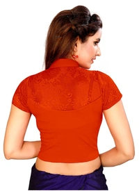 Women's Stretchable Readymade Blouse Cotton Lycra (Size-Free Size ,Neck Type-Collar) - Orange, 0.35, Free Size