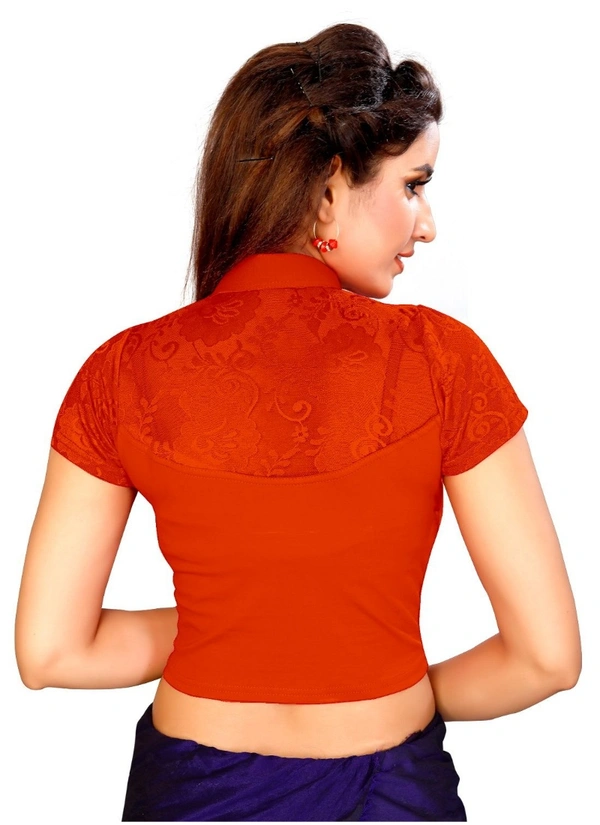 Women's Stretchable Readymade Blouse Cotton Lycra (Size-Free Size ,Neck Type-Collar) - Orange, 0.35, Free Size