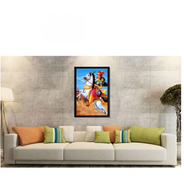 Jhansi Ki Rani Laxmi Bai Painting with Synthetic Photo Frame (Multicolor) - 0.08, Multicolor