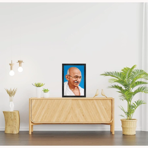 Mahatma Gandhi Ji Painting with Synthetic Photo Frame (Multicolor) - 0.08, Multicolor