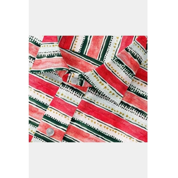 Men's Cotton Blended Striped Full Sleeve Shirt (Red-White) - M