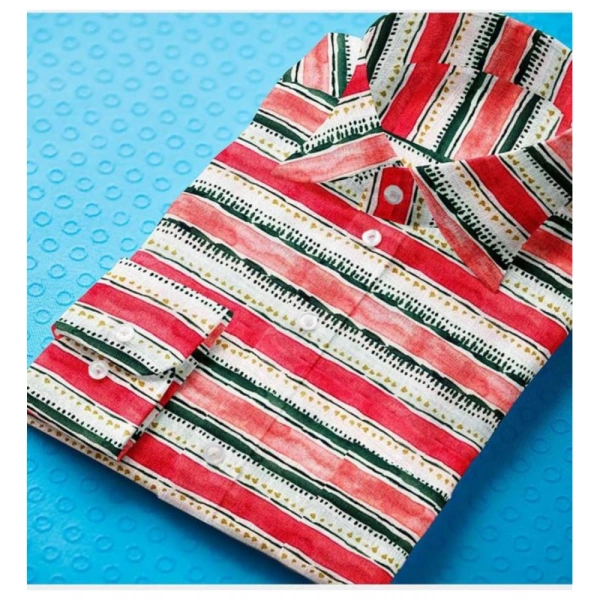 Men's Cotton Blended Striped Full Sleeve Shirt (Red-White) - M