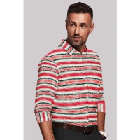 Men's Cotton Blended Striped Full Sleeve Shirt (Red-White) - M