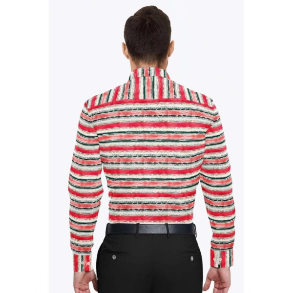 Men's Cotton Blended Striped Full Sleeve Shirt (Red-White) - M