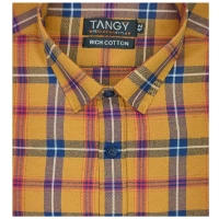 Men's Cotton Lycra Full Sleeve Checked Casual Shirt (Orange) - Orange, Checked, L