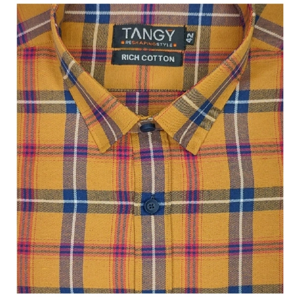 Men's Cotton Lycra Full Sleeve Checked Casual Shirt (Orange) - Orange, Checked, L
