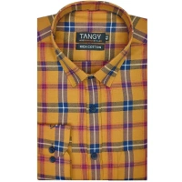 Men's Cotton Lycra Full Sleeve Checked Casual Shirt (Orange) - Orange, Checked, L