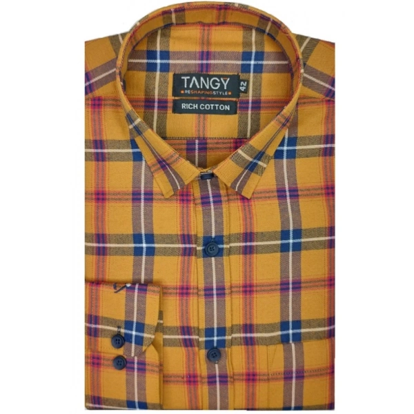 Men's Cotton Lycra Full Sleeve Checked Casual Shirt (Orange) - Orange, Checked, L