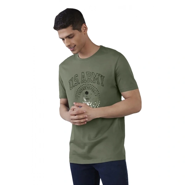 Men's Casual Half sleeve Printed Cotton Crew Neck T-shirt (Military Green) - Military Green, Typographic printed, S