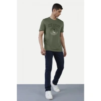 Men's Casual Half sleeve Printed Cotton Crew Neck T-shirt (Military Green) - Military Green, Typographic printed, S