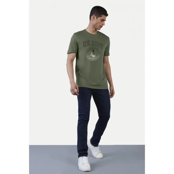 Men's Casual Half sleeve Printed Cotton Crew Neck T-shirt (Military Green) - Military Green, Typographic printed, S