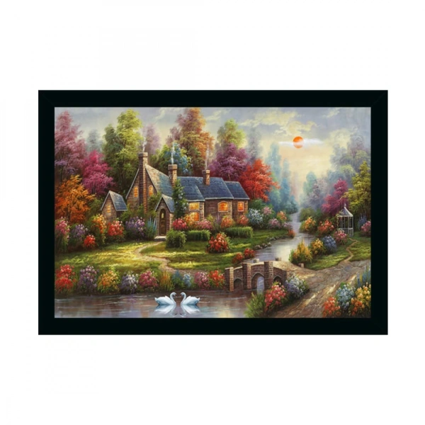 Natural Scenery Painting with Synthetic Photo Frame (Multicolor) - 0.08, Multicolor
