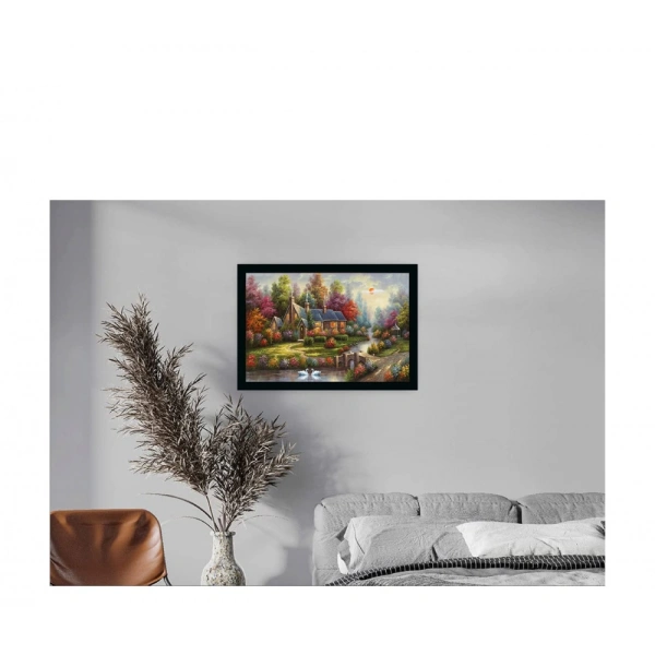 Natural Scenery Painting with Synthetic Photo Frame (Multicolor) - 0.08, Multicolor