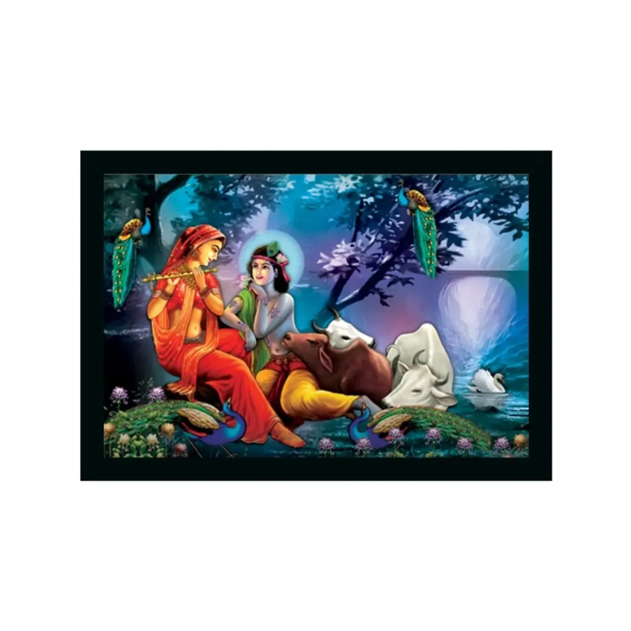 Radha Krishna Painting With Synthetic Photo Frame (Multicolor)