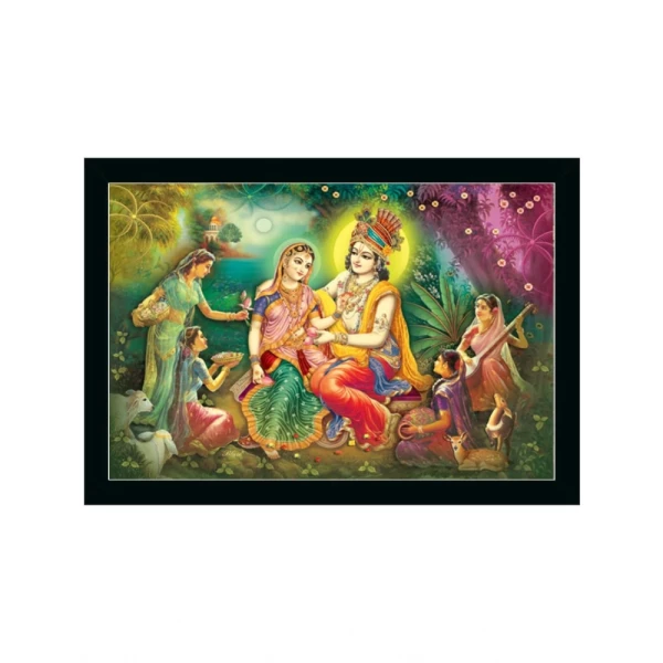 Radha Krishna Painting with Synthetic Photo Frame (Multicolor) - 0.08, Green