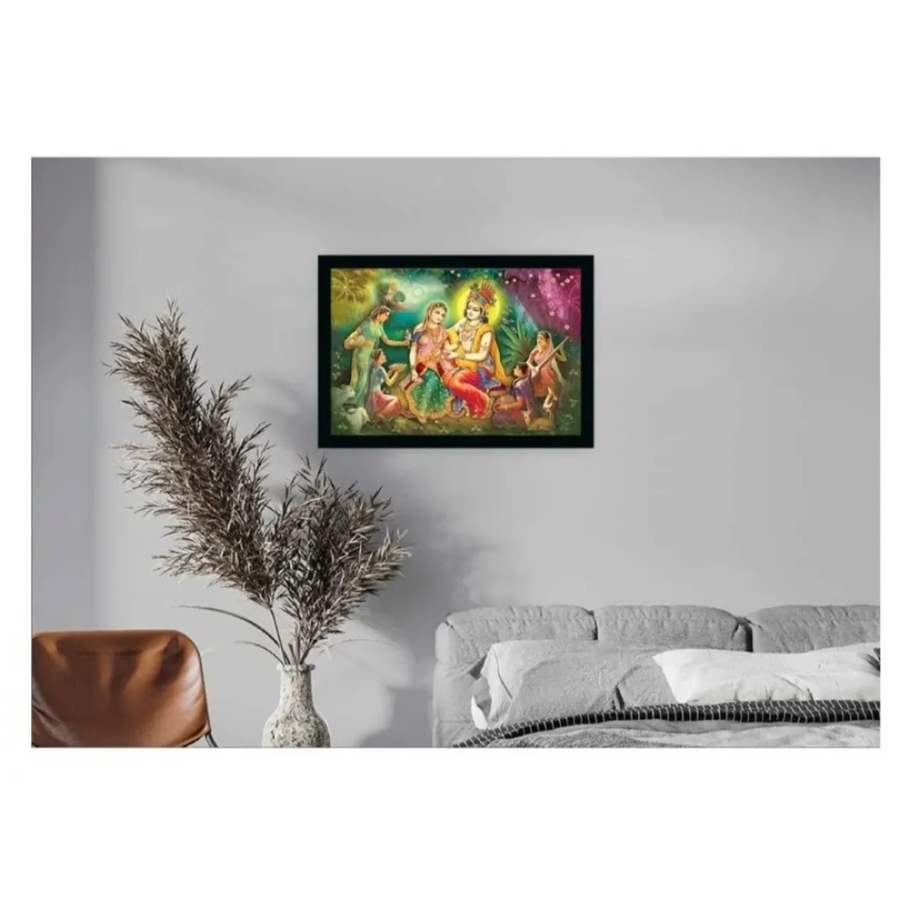 Radha Krishna Painting With Synthetic Photo Frame (Multicolor)