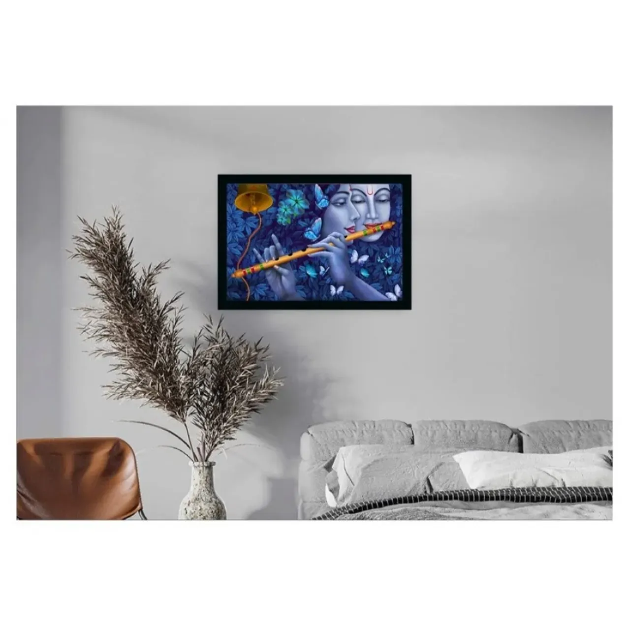 Radha Krishna Painting With Synthetic Photo Frame (Multicolor)