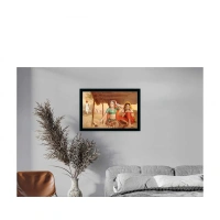 Rajasthani Village Modern Art Painting with Synthetic Photo Frame (Multicolor) - 0.08, Multicolor